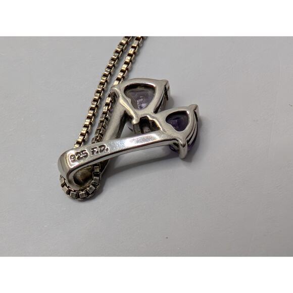 Double Heart Marcisite light and dark Purple Stones 925 some tarnish - Picture 3 of 8